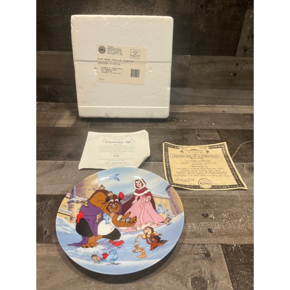 Disney Beauty and the Beast Warming Up Collector Plate Knowles 1993 COA 8455A